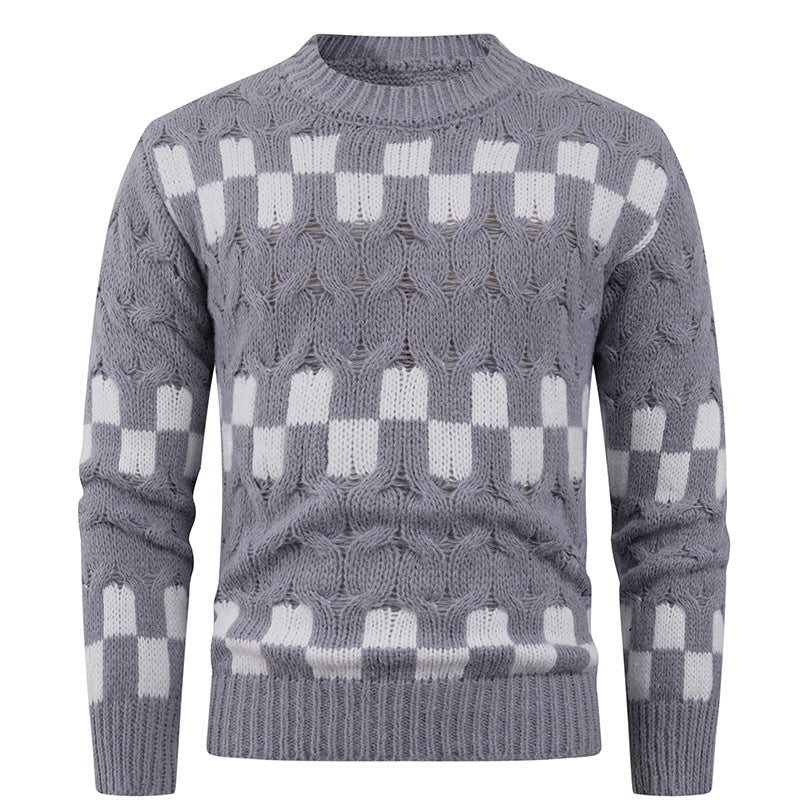 Men's knit sweater with creative geometric patterns and high collar Lisslune