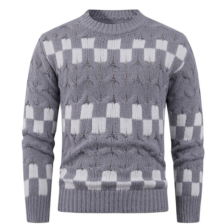 Men's knit sweater with creative geometric patterns and high collar Lisslune