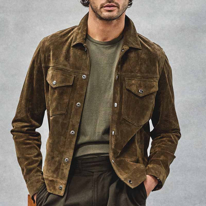 Men's elegant suede jacket with practical chest pockets Lisslune