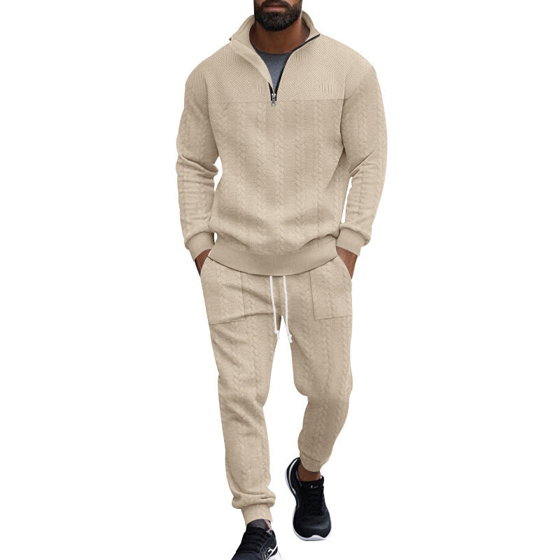 Men's sporty knit set with modern stand-up collar and zipper Lisslune