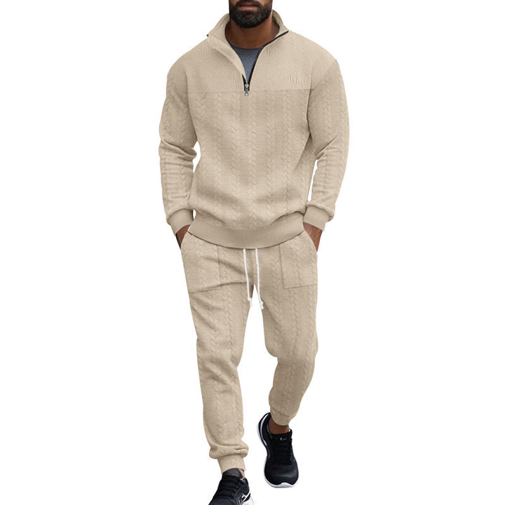Men's sporty knit set with modern stand-up collar and zipper Lisslune