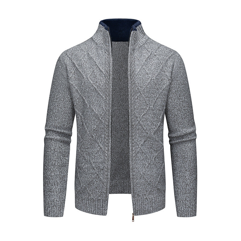 Men's Cardigan with Modern Cable Pattern and Zipper Lisslune