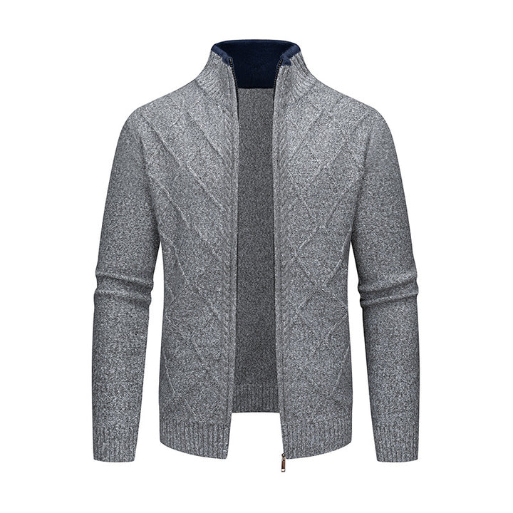 Men's Cardigan with Modern Cable Pattern and Zipper Lisslune
