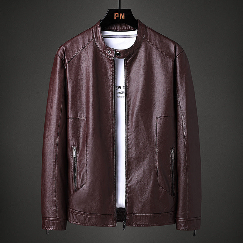 Men's fashionable synthetic leather jacket with modern cut and practical pockets Lisslune