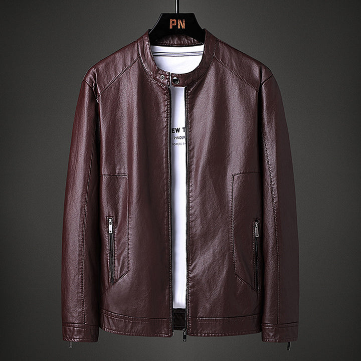 Men's fashionable synthetic leather jacket with modern cut and practical pockets Lisslune