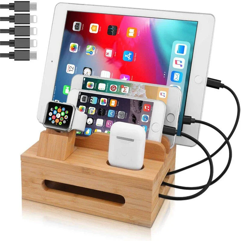 Lisslune | Tekavo Bamboo Charging Station – 5-Port USB Organiser with Cable Set