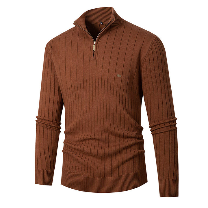 Men's elegant knit sweater with half zipper and fine rib design Lisslune
