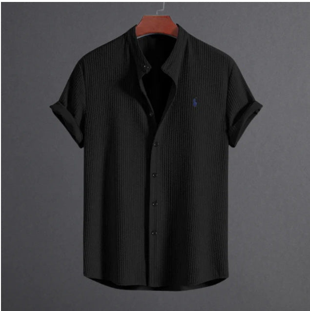 Men's Short-Sleeve Shirt with Textured Fabric Lisslune