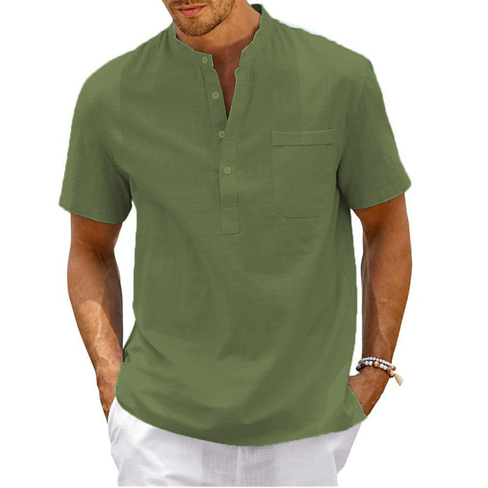 Men's short-sleeve shirt with modern Henley collar and practical chest pocket Lisslune