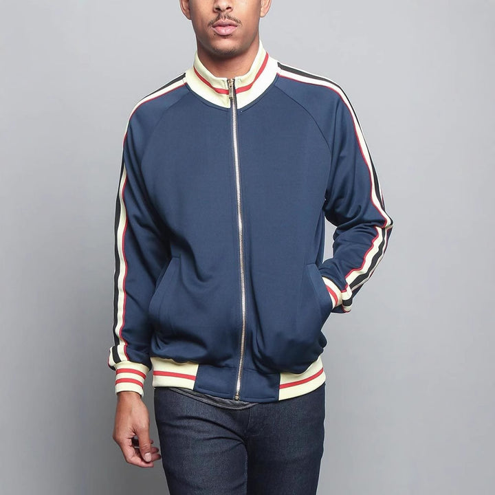 Men's sporty sweat jacket with contrasting color accents and high-quality zipper Lisslune