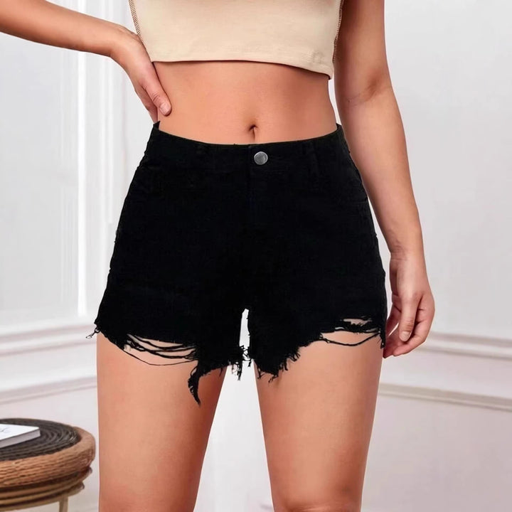 Women's trendy destroyed denim shorts with frayed hem Lisslune