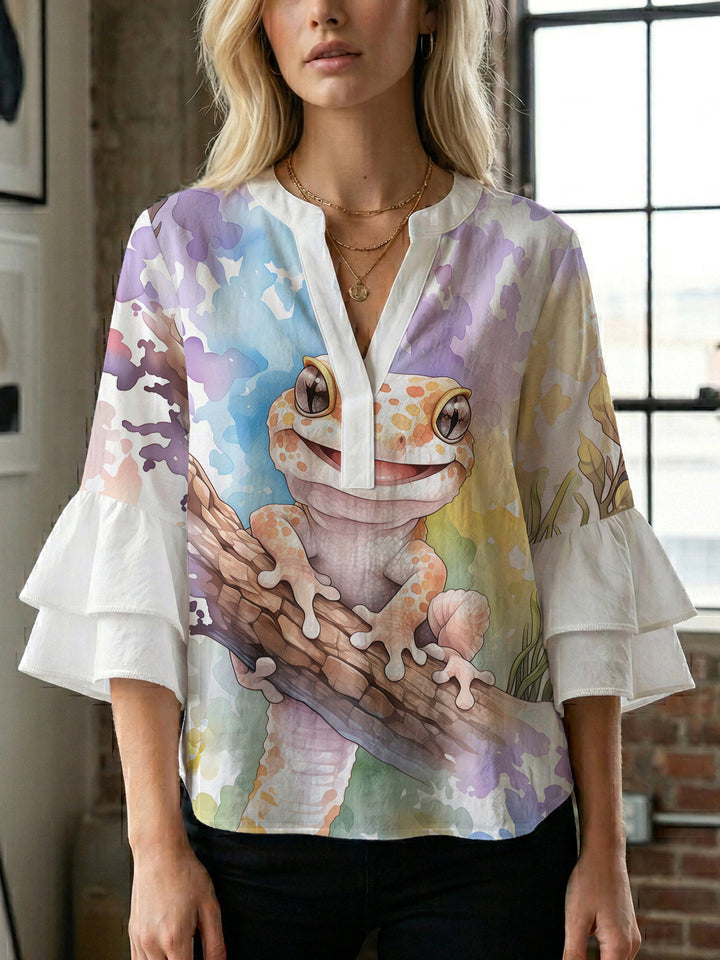 Women Elegant Top with Voluminous Puff Sleeves and Floral Print Lisslune