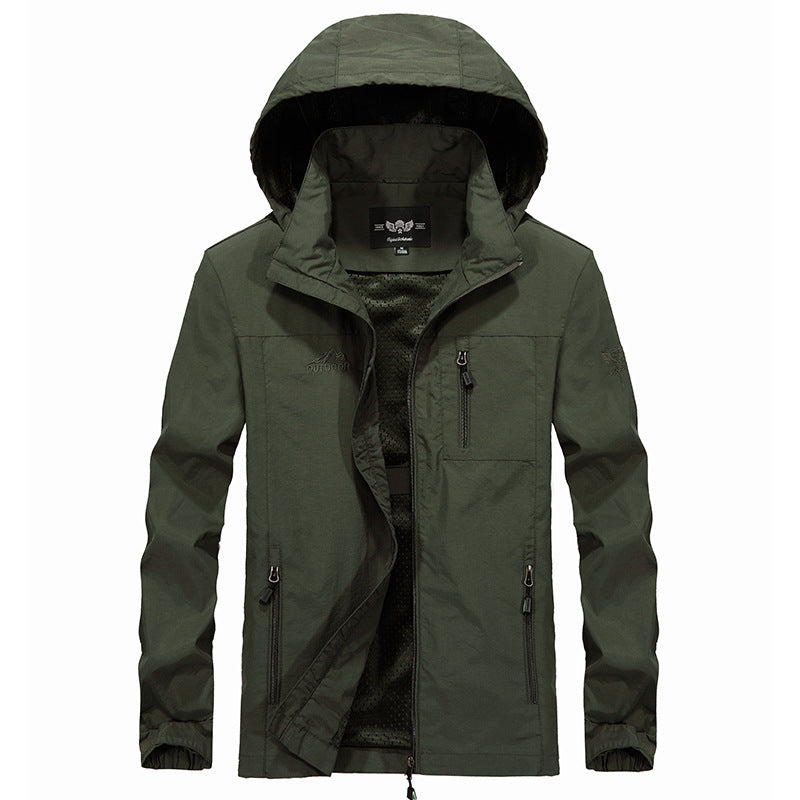 Men's Waterproof Outdoor Jacket with Adjustable Hood Collar and Fleece Lining Lisslune