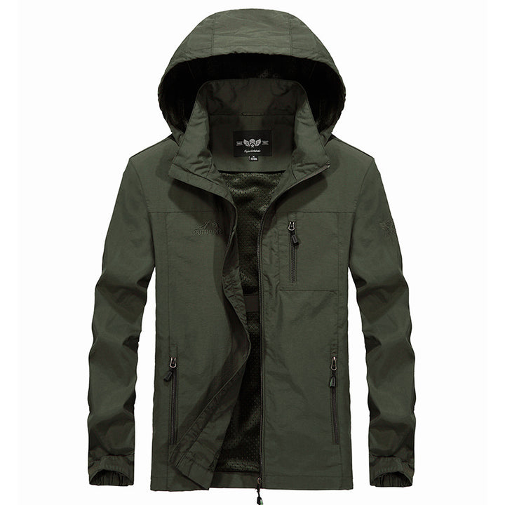 Men's Waterproof Outdoor Jacket with Adjustable Hood Collar and Fleece Lining Lisslune