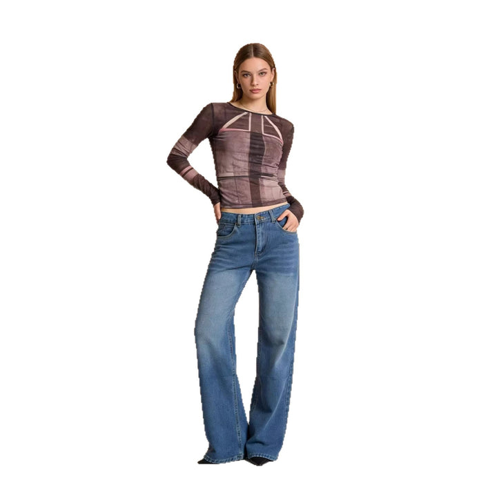 Damen weite Denim-Hosen mit hohem Bund und lässigem Schnitt Lisslune