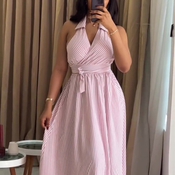 Ladies maxi dress with elegant wrap design and high cut