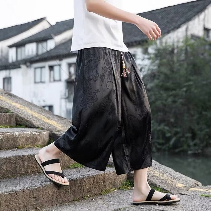 Men's airy harem pants with elegant pattern and elastic waistband Lisslune