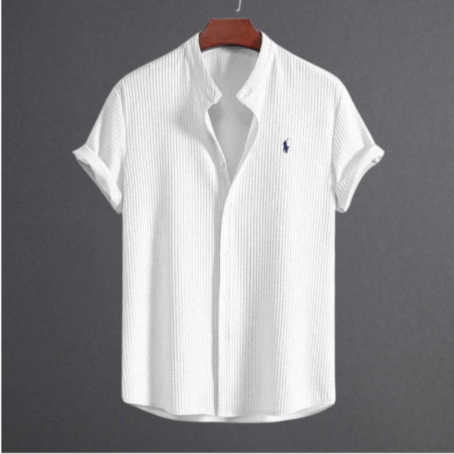 Men's Short-Sleeve Shirt with Textured Fabric Lisslune