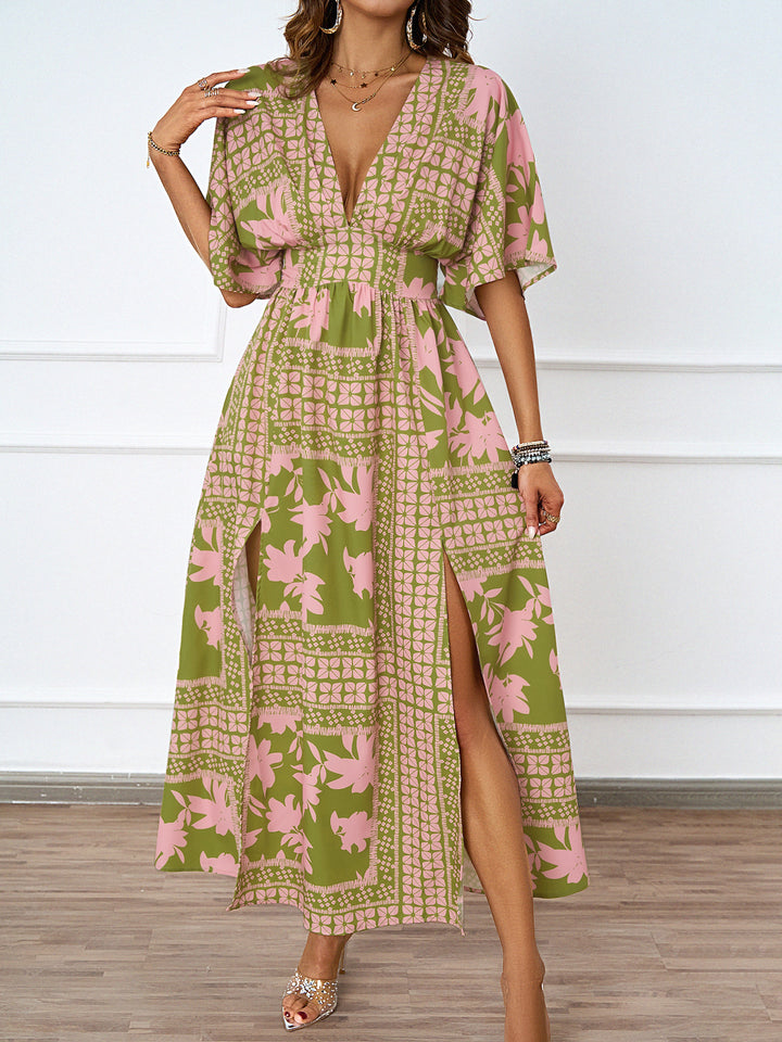 Ladies airy maxi dress with deep V-neckline and elegant ruffles