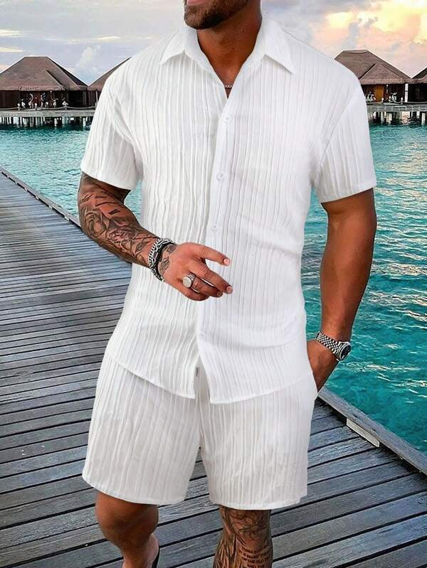 Men's casual short-sleeve set with textured surface Lisslune