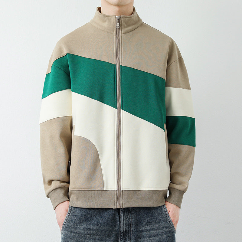 Men's sporty quilted jacket with high collar and stylish color blocks Lisslune