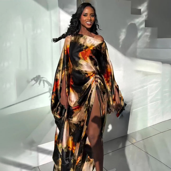 Women’s Maxi Dress with Dramatic Slit and Shimmering Fabric Lisslune