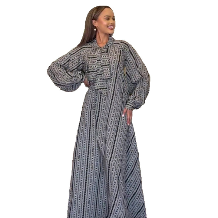 Ladies Maxi Dress with elegant ruffle sleeves and intricate pattern Lisslune