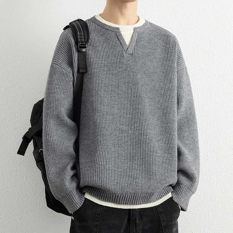 Men's knitted sweater with V-neck and textured design Lisslune
