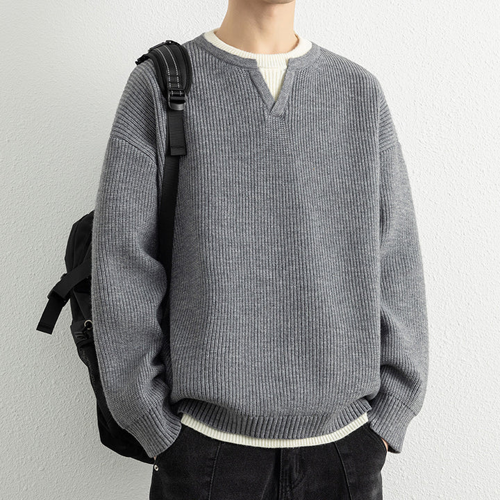 Men's knitted sweater with V-neck and textured design Lisslune