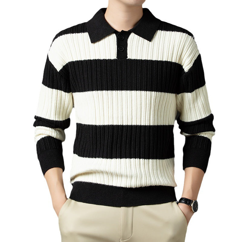 Men's pullover made of textured rib knit with polo collar Lisslune