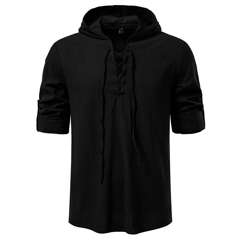 Men's hooded top with unique lacing design Lisslune