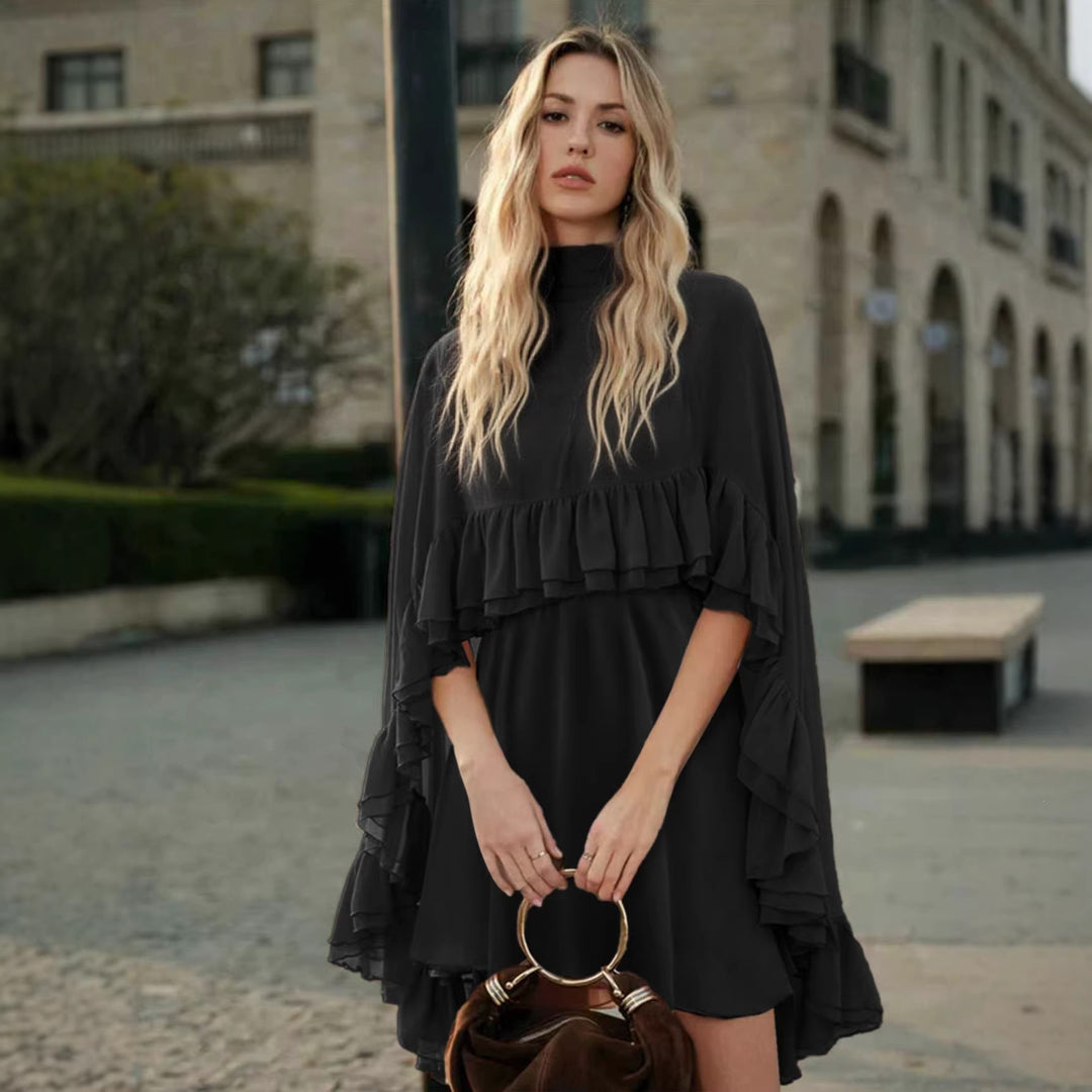 Damen Elegantes Rüschendress mit hochgeschlossenem Ausschnitt und fließendem Schnitt Lisslune