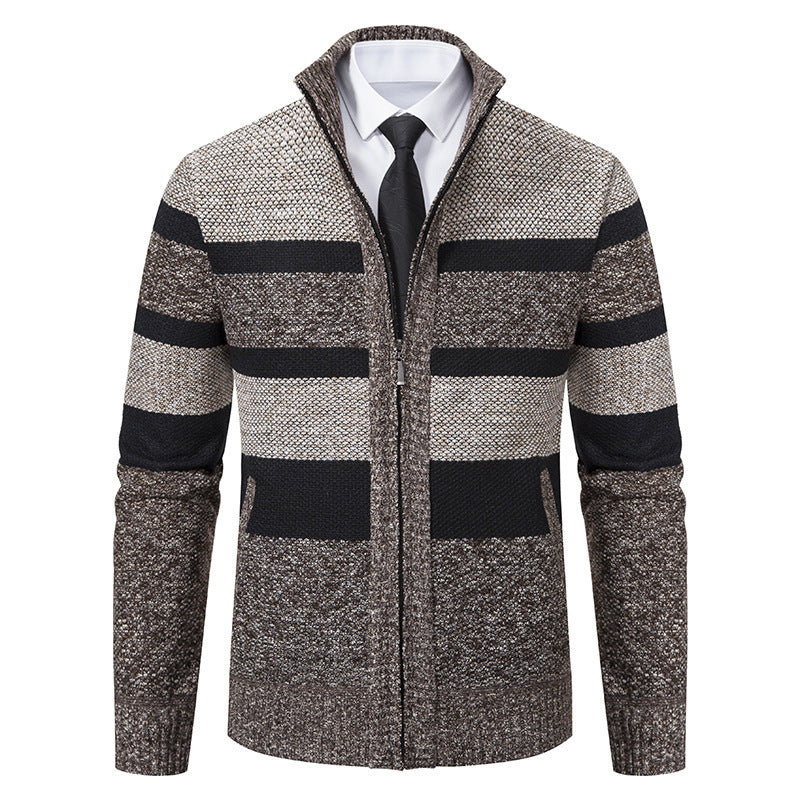 Men's stylish cardigan with high collar and striped design Lisslune