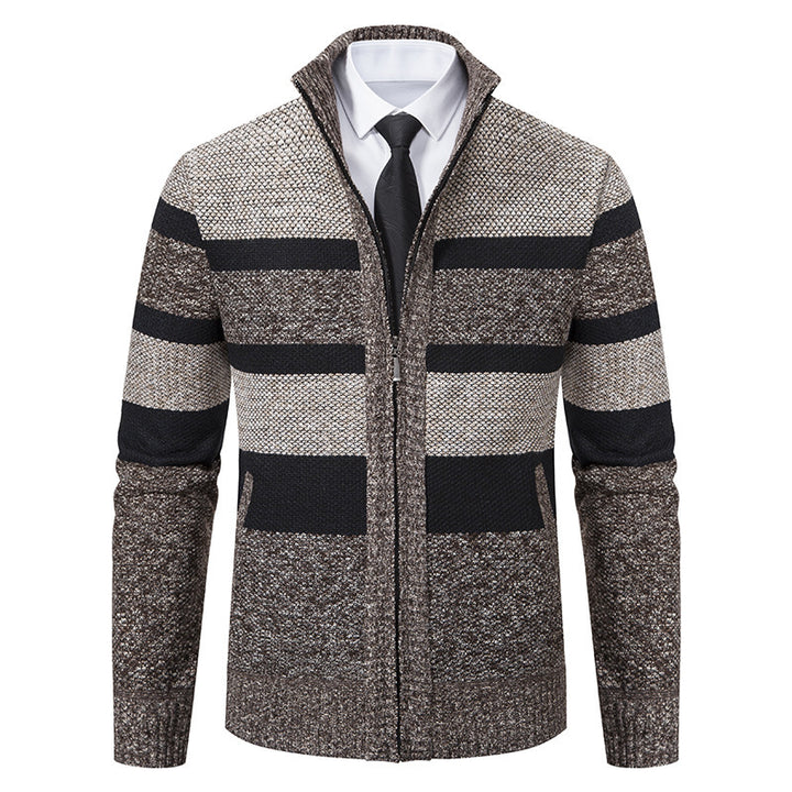 Men's stylish cardigan with high collar and striped design Lisslune
