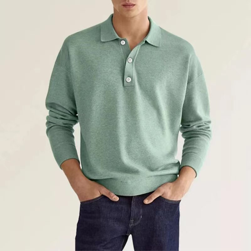 Men's long-sleeve polo shirt made of high-quality cotton blend with button placket and casual fit Lisslune