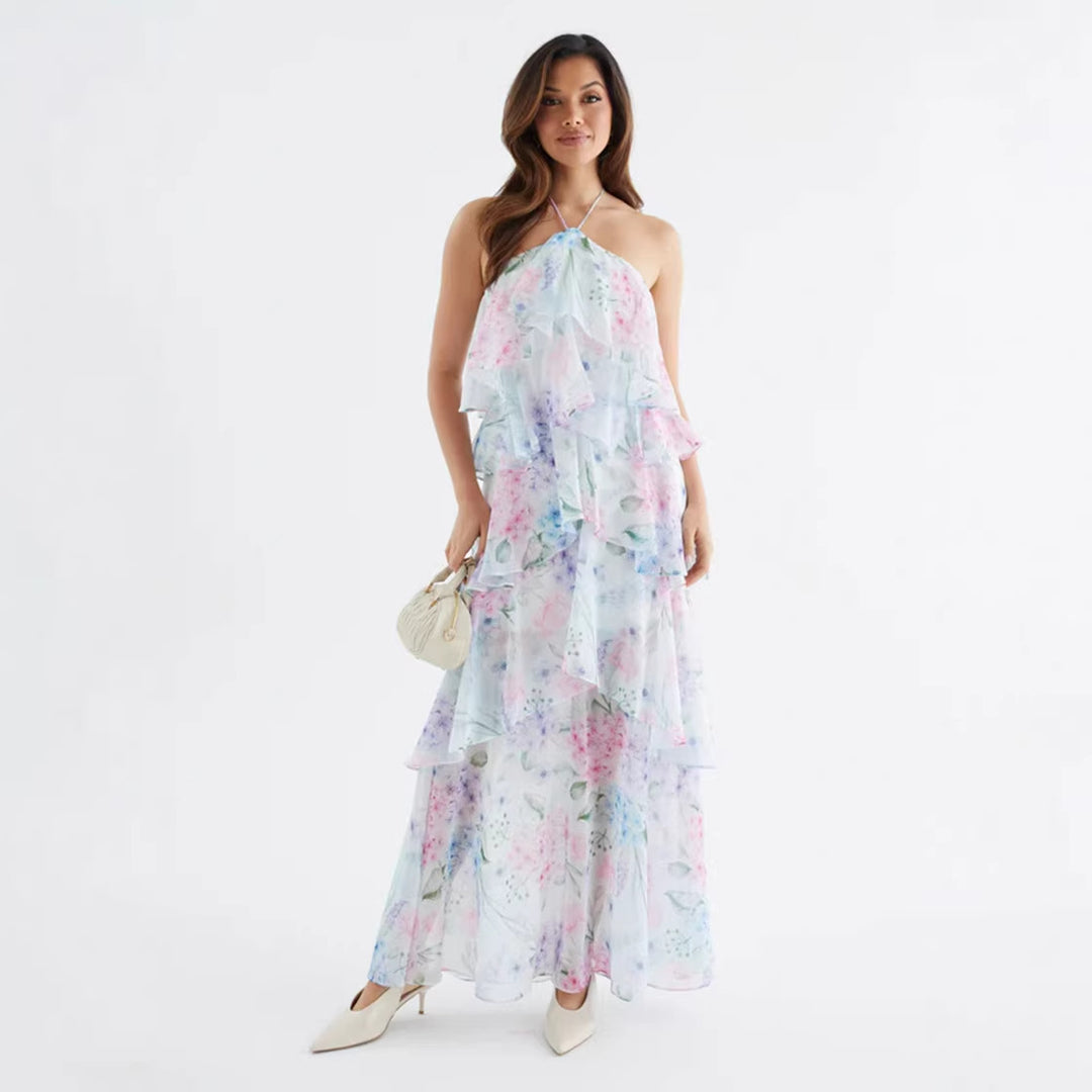 Women's maxi dress with swinging ruffles and modern dots Lisslune