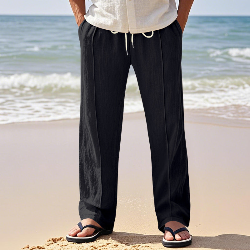 Men's Casual Beach Pants with Elastic Waistband and Side Pockets Lisslune