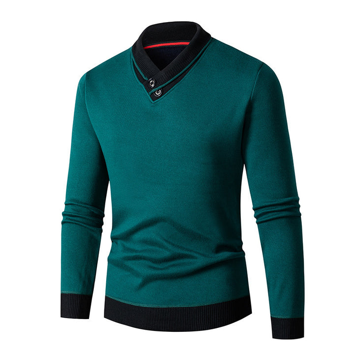Men's fashionable sweater with asymmetrical collar and button detail Lisslune