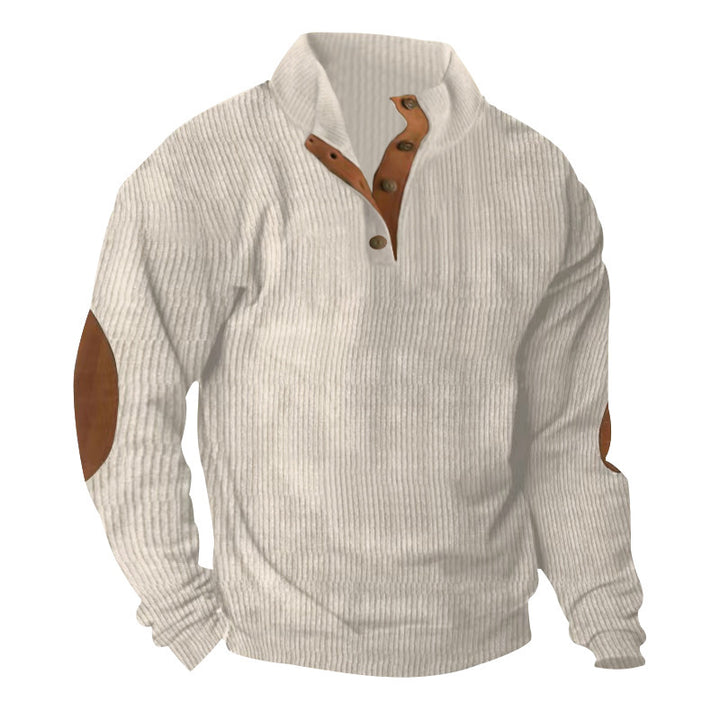 Men's high-quality sweater with button placket and stylish leather applications Lisslune