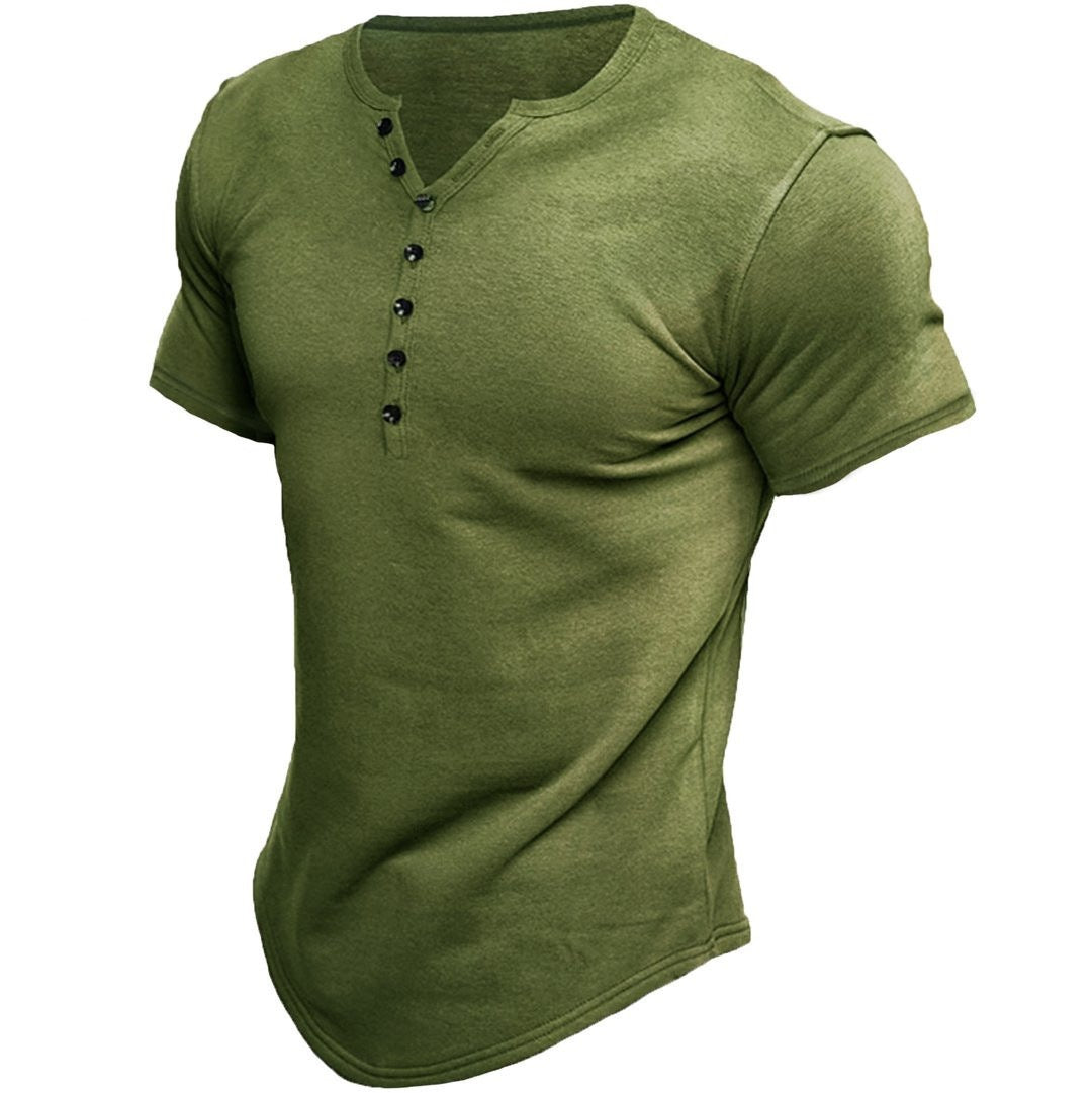 Men's short sleeve shirt with modern Henley neckline and stylish button details Lisslune