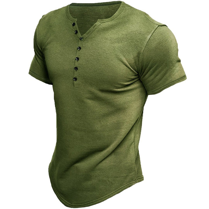Men's short sleeve shirt with modern Henley neckline and stylish button details Lisslune