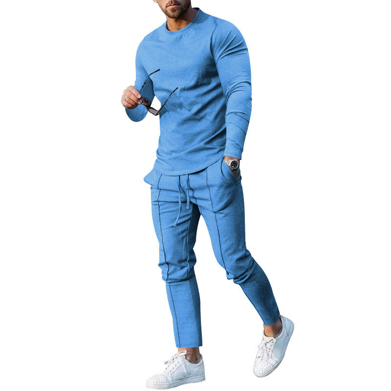 Men's sporty long-sleeve shirt with modern contrast seams and comfortable jogging pants Lisslune
