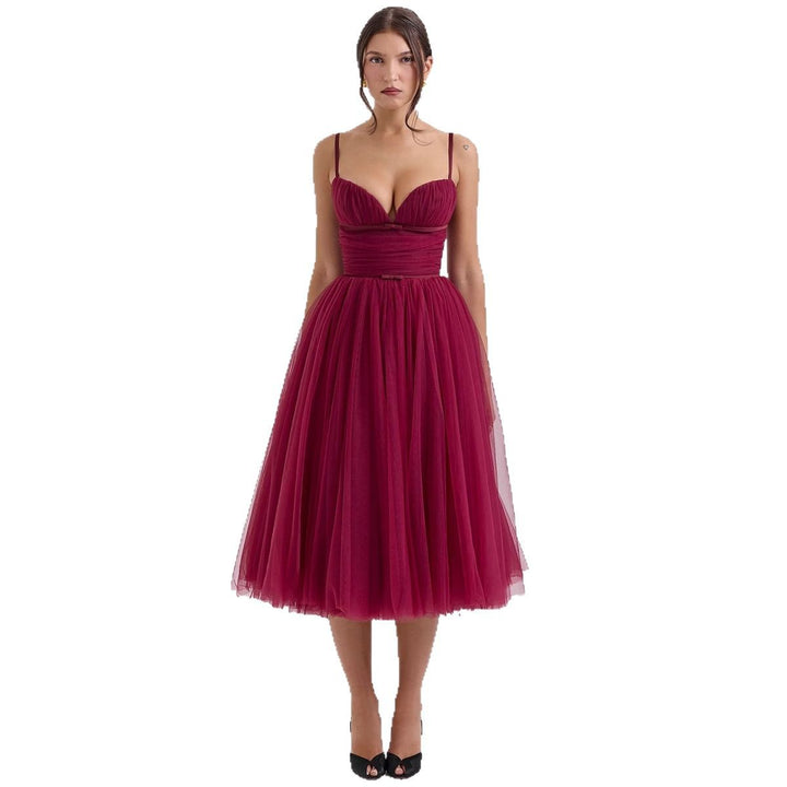 Ladies tulle dress with an elegant A-line silhouette and adjustable spaghetti straps Lisslune