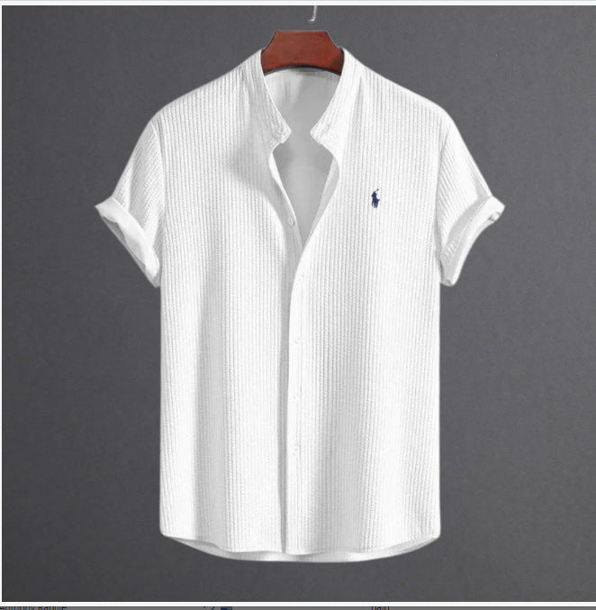 Men's Short-Sleeve Shirt with Textured Fabric Lisslune