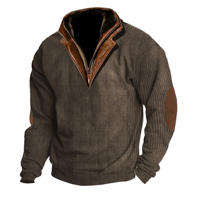 Men's knitted pullover with leather details and high collar Lisslune