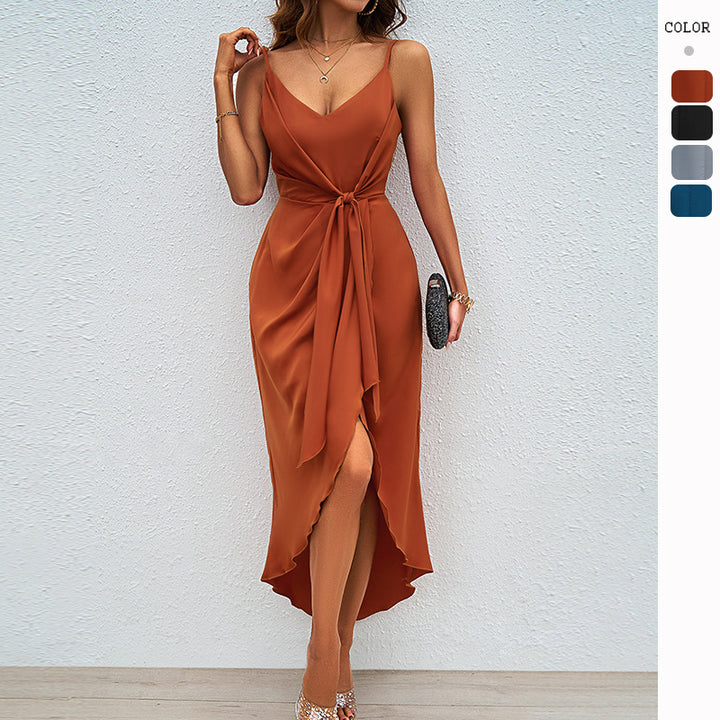 Women's midi dress with sophisticated wrap design and adjustable straps Lisslune