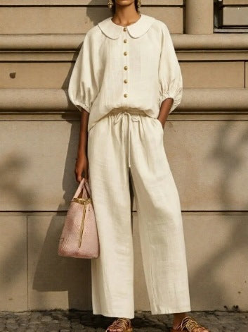 Women's Airy Two-Piece with Modern Collar and Button Details Lisslune