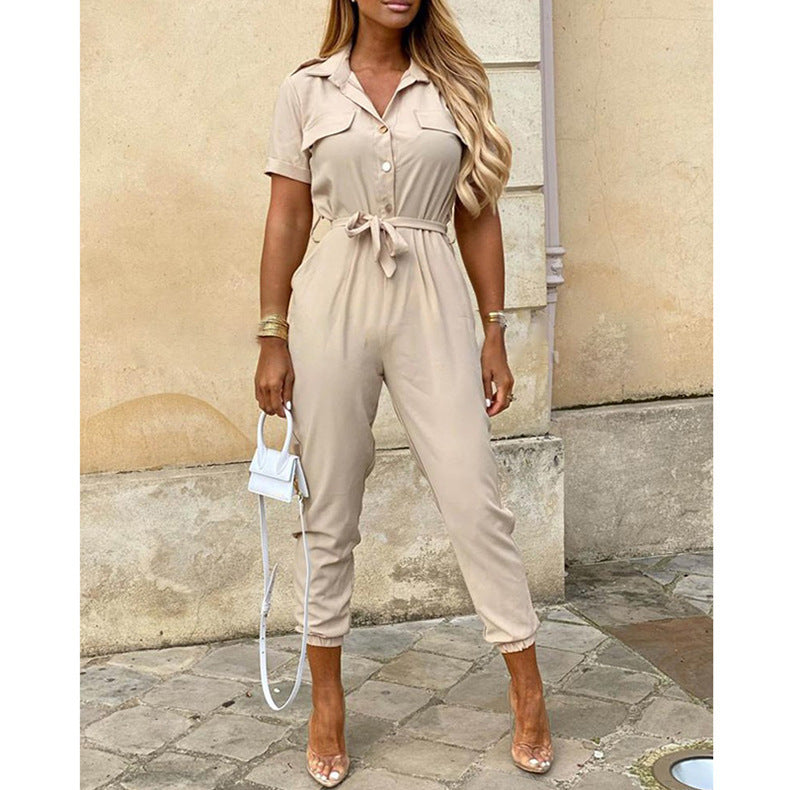 Damen eleganter Jumpsuit mit tailliertem Schnitt und praktischen Taschen Lisslune
