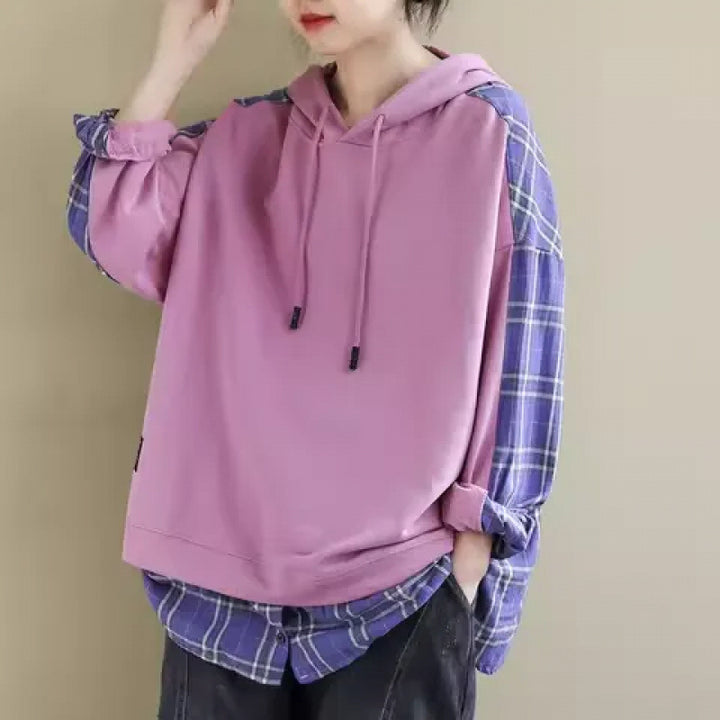 Women's hoodie with casual checkered appliqué and soft inner lining Lisslune