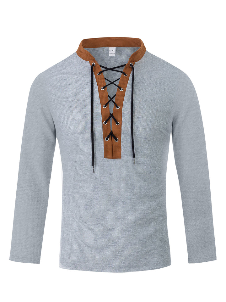 Men's Long Sleeve T-Shirt with Innovative Lacing and Melange Look Lisslune